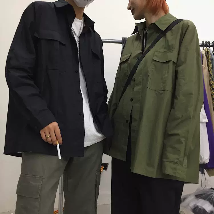 Mùa thu đông 2018 mới in Harajuku bf gió đường phố dụng cụ retro mẫu áo sơ mi nữ đẹp