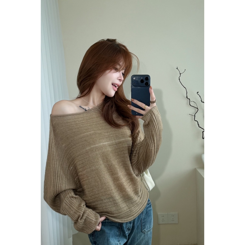 9.15/“Bling Off-Shoulder Top” Zhang Ying's Alpaca·Sheep Wool·Lyocell Soft Batwing Sleeve Sweater
