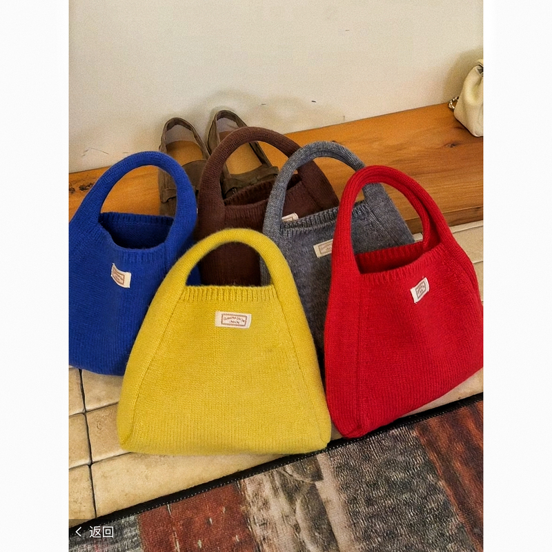 10.11/“Trendy Knitted Bag” Korean Style Knitted Small Tote Bag Blogger Solid Color Yarn Bag Handbag