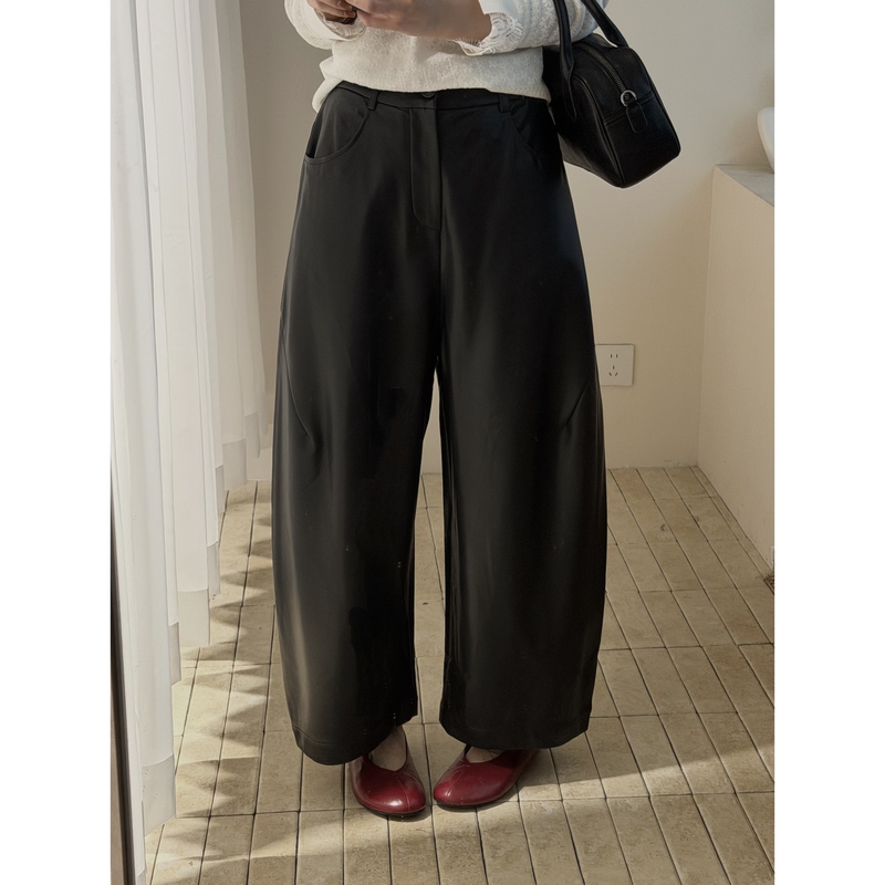 9.9/High-End Leather Pants, Oh Brand, Ultra-Soft Protein Pu Leather, Relaxed Fit, Slimming, Scimitar-Shaped, Straight-Leg Leather Pants