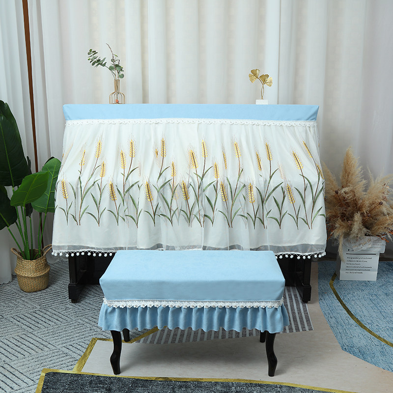 Piano cover minimalist modern embroidered wheat ears Piano full hood open design dust cover Mountain leaf Piano cover towels
