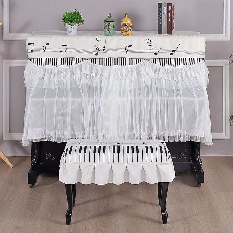 Home School Piano Hood Cartoon Notes Pattern Eurostyle Lace Piano Half Hood Piano Dust Cover Half Bag