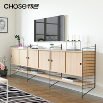 Nordic TV cabinet Living room Modern simple bedroom Solid wood low cabinet Small household locker Solid wood combination wall cabinet