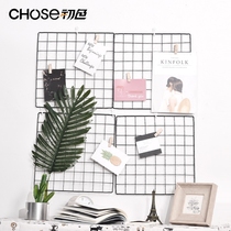 Nordic simple modern grid photo wall decoration ins Wrought iron photo background wall clip Girl heart shelf