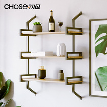 Nordic Wrought iron bookshelf Wall shelf Multi-layer solid wood partition Dining room living room background wall hanging wall decoration