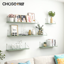 Free-to-punch wall shelve solid wood hanging wall Living room TV Wall Nordic Bedrooms Wall bookshelves lined with partitions