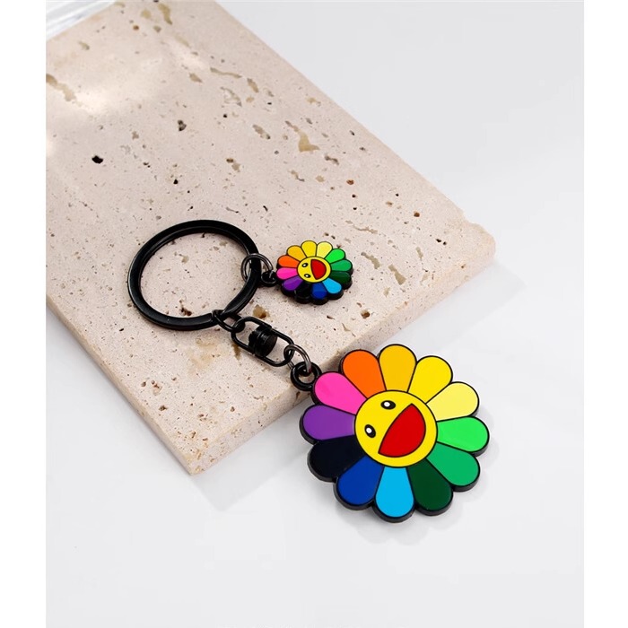 Classic Cartoon Smiling Sunflower Keychain Japanese Takashi Murakami Sunflower Bag Pendant Flower Keychain