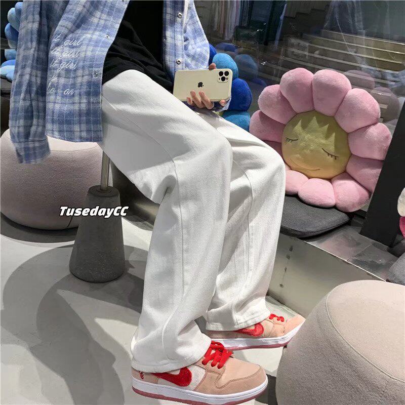 2022 Chauchio jeans Men's spring and autumn Trend Loose Tow Ground Pants Harbor Wind Ruffling STRAIGHT BARREL CASUAL OLD DADDY PANTS