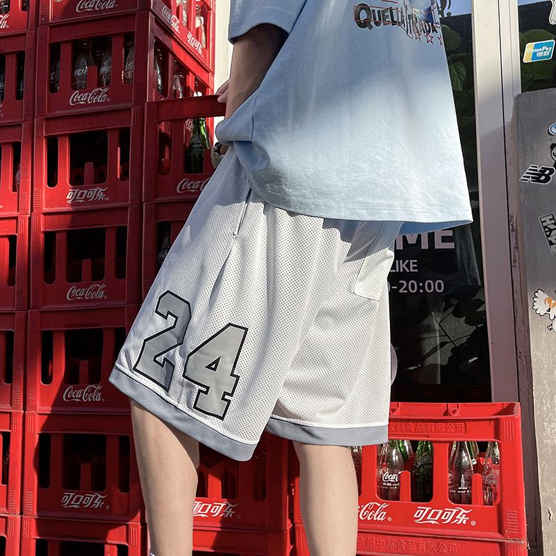 American retro pants summer thin mesh sports shorts street hip hop five pants high street basketball pants 24