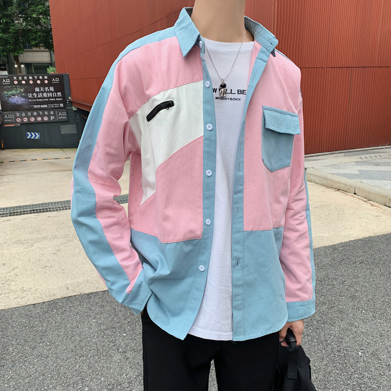 Shirt mens long sleeve Korean version of the trend spring clothes casual handsome hip-hop cotton inch clothes tooling shirt jacket