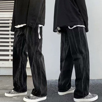 Dark Black Ensemble American Plus Suede Jeans Man Boomer Street Trend Hip Hop High Street No Break Pants Loose Trousers Loose Trousers