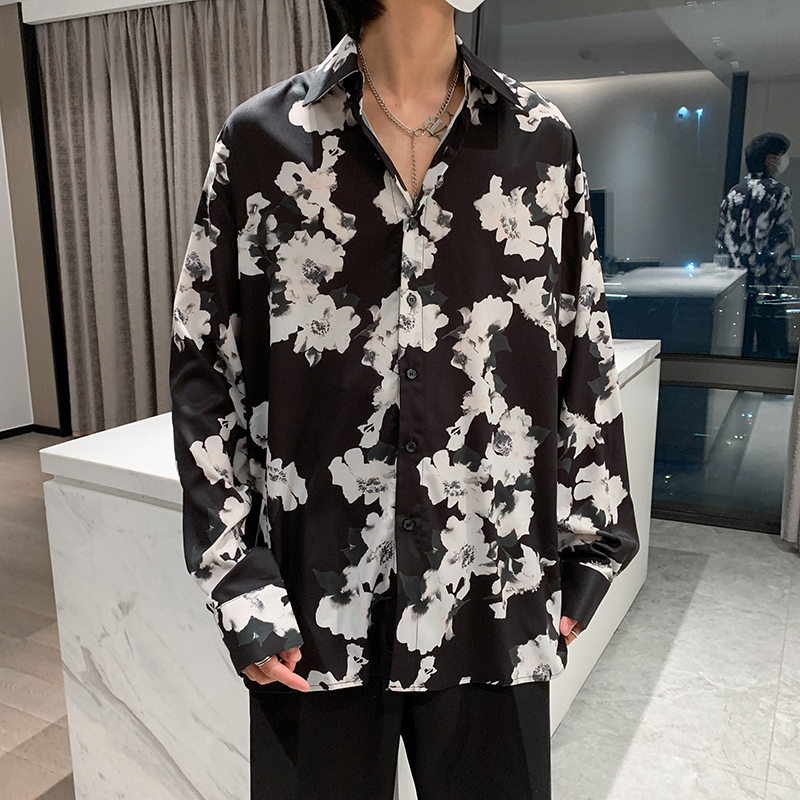 2022 Spring summer long sleeve Hawaiian floral shirt thin Korean version loose sense turning over Korean wind shirt jacket man