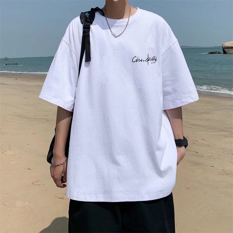 Short Sleeve T-Shirt Male hitch Tide Summer Tide Cards Easy 100 Lap Pure Cotton Summer Minimalist Blouse T-shirt