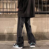 High street jeans Mens spring and autumn rufflees Relaxed Tide Card Casual Pants Dark Black Personality Hip Hop Vibe Pants Wins