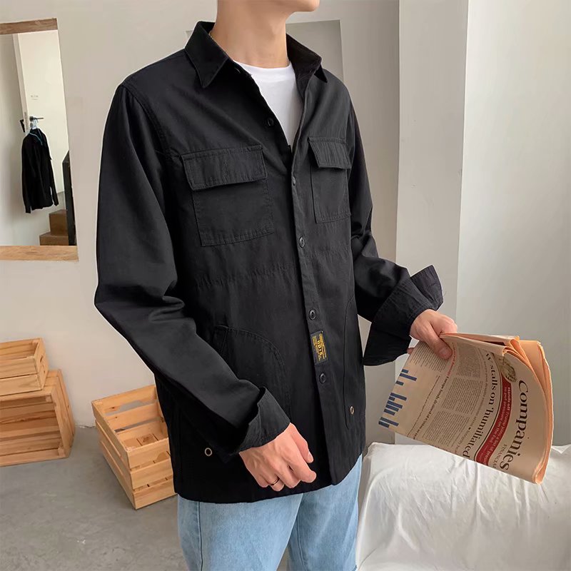 Long-sleeved shirt men ins spring and autumn tide brand loose student top Korean version of the American casual handsome tooling jacket
