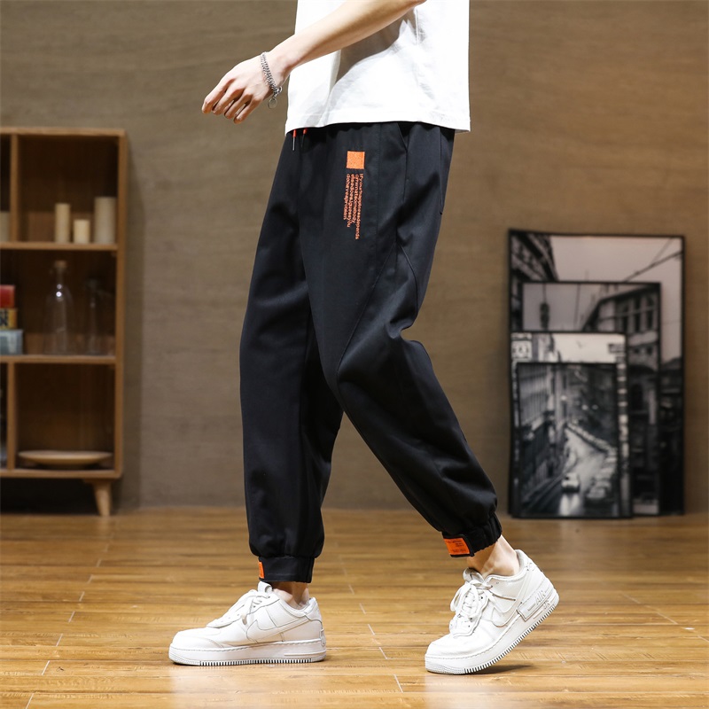 Super-fire fit pants male straight cylinder magic sticker paratrooper pants men's ruffles pure cotton closeted bunches casual long pants for men's spring and autumn