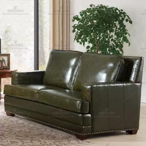 American Retro Leather Sofa French Industrial Style Cafe Leather Art Sofa European Office Dark Green Sofa