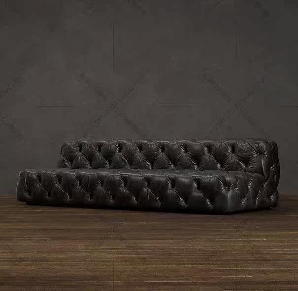 American high-end living room buckle leather retro sofa French small apartment cafe card seat three-person leather art sofa