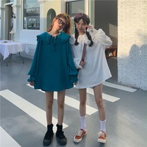 Korean version of loose doll collar wooden ear long sleeve sweater female spring and autumn design sense fried street salt system inside and outside wear coat