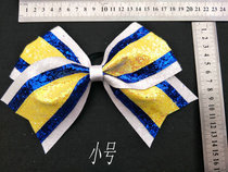 Cheerleading cheerleading team competitive sports competition yellow white blue and black shiny student bow floral headdress hair accessories