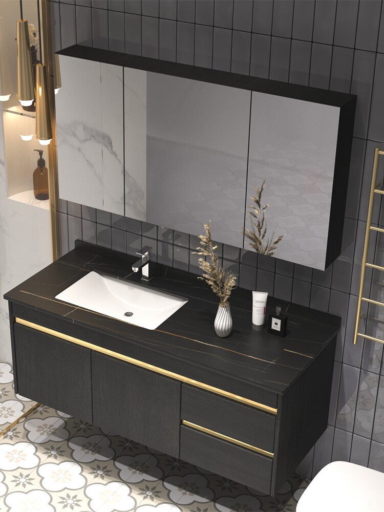 Bathroom cabinet combination Smart suit Modern simple powder room solid wood rock plate hand wash basin Wash counter cabinet customization