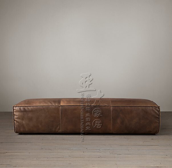 American-Style First-Layer Cowhide Brown Shopping Mall Bench, Long Bench, Cloakroom Shoe-Changing Bench, Living Room Sofa Footstool, Leather Ottoman