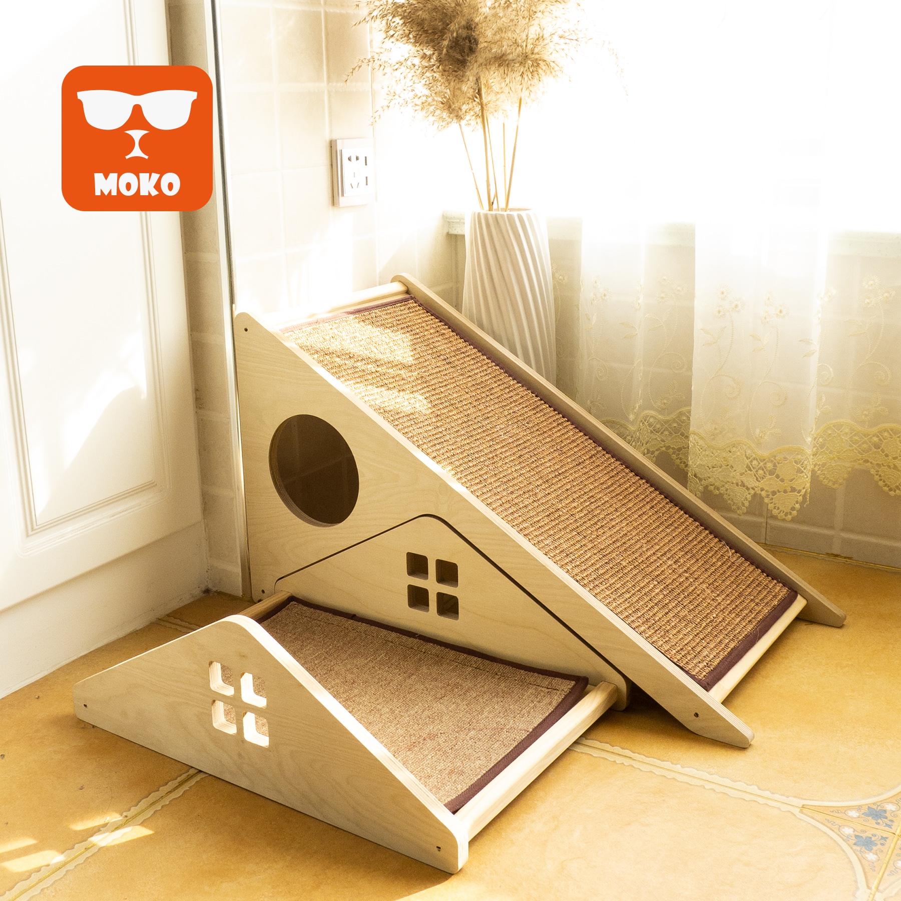 MOKO solid wood cat scratch board cat nest two-in-one cat toy sisal grab board