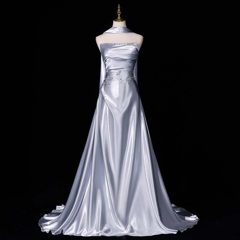 High-End, Light Luxury, Niche Silver Long Dress for Women, Heavy Craftsmanship, Engagement Toast Dress, Elegant Banquet Evening Gown