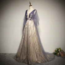 Conspicuthin V Collar Sexy Nail Pearl Bright Sheet Evening Dress Long wedding Dinner Annual Meeting Birthday Party Gown Dress