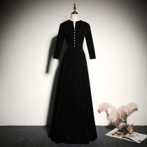 Black Velvet Evening Dress Woman 2022 New autumn banquet Noble Temperament Long Sleeve Celebrities of the Annual Meeting Host Long