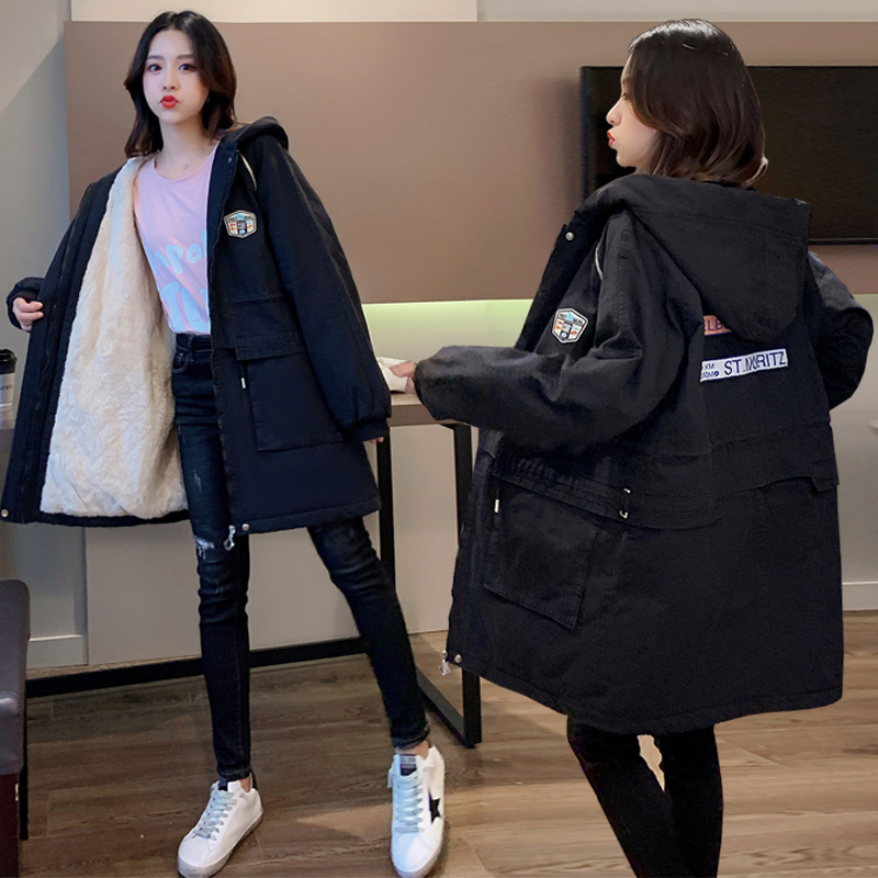 Large size cotton coat women's 2022 winter new fat mm loose hooded thickened lamb wool cotton coat mid-length coat tide