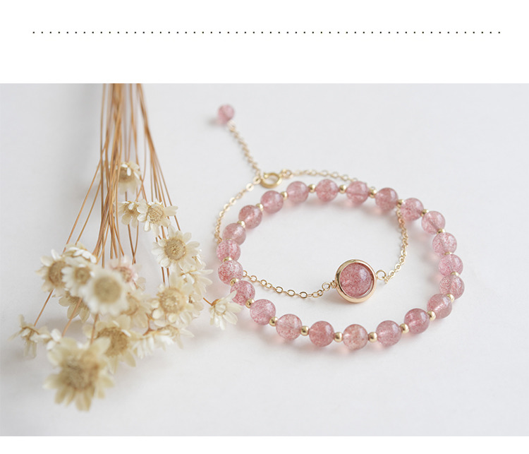 Dâu tây tự nhiên pha lê bracelet nữ Hàn Quốc phiên bản của cá tính đơn giản hồng pha lê lừa peach chuyển hạt bracelet món quà sinh nhật