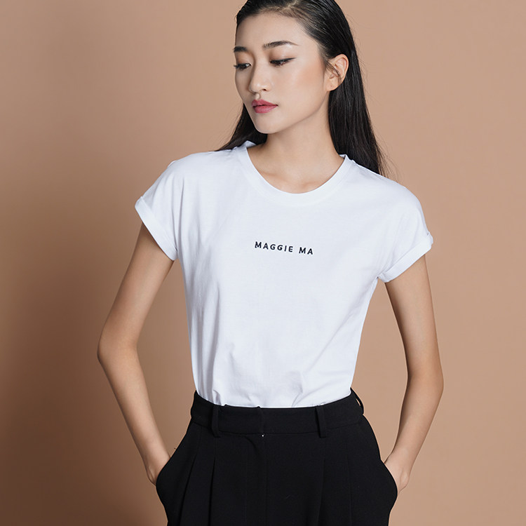 MAGGIE MA Ma Jing limited black bronzing white embroidery logo cotton women's new T-shirt 500S 501S