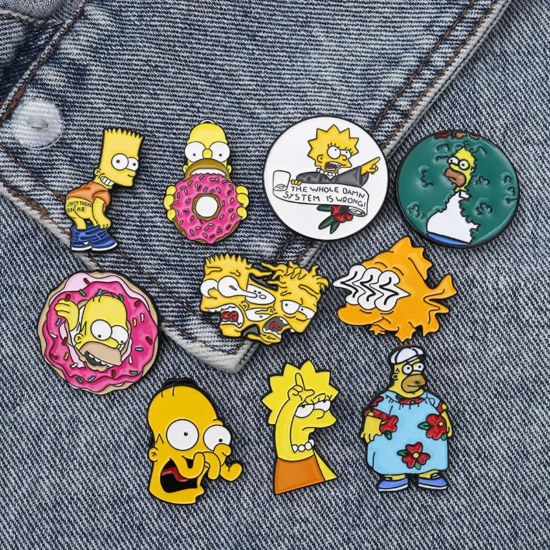 Dễ thương Simpsons Nhật Bản hoạt hình dễ thương trâm cài áo nữ sinh Phiên bản Hàn Quốc của một mặt dây chuyền quần áo cặp đi học - Trâm cài