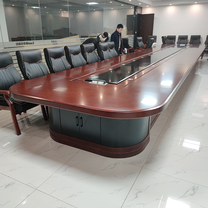 高級大型無垢材会議テーブルロングテーブルオフィスデスク長方形会議室楕円形交渉テーブルと椅子の組み合わせ