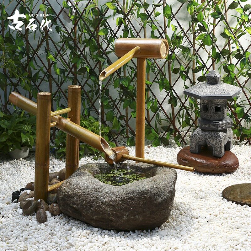 Day Style Waterscape Stone Bowl Deer Terrified Water Landscape Old Stone Trough Outdoor Patio Light Water Sink Fountain Stone Jar