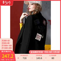 European station top female 2021 spring new black fashion French suit irregular printing blazer female
