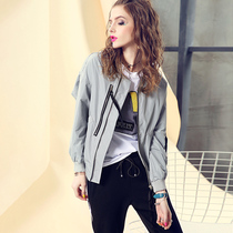 Europe Station 2022 Spring New European Goods Fashion Printed Pockets Splicing Short Coats Loose Baseball Wind Jacket Women