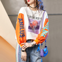 European stand guard woman 2022 new spring letter printed bronzed and collider with long sleeve loose blouses