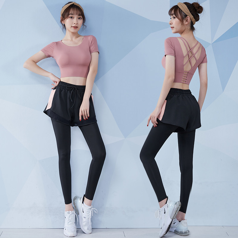 Yoga Suit Women's Spring Summer Season New Professional Running Tight Body Fitness Clothing Display Slim Outdoor Morning Running Mesh Red Sports Suit