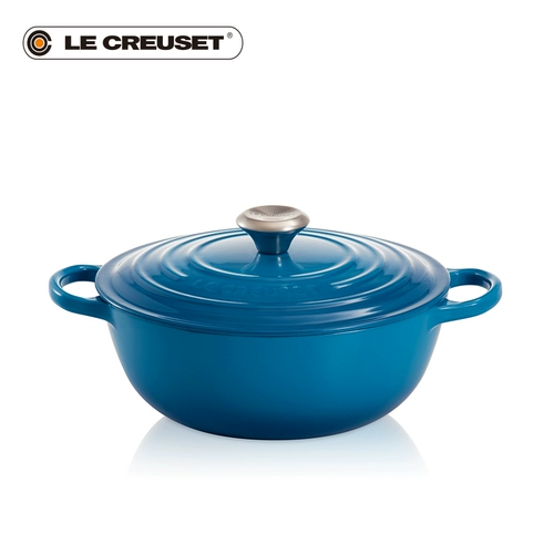 Французский Le Creuset Cool Import Black Emale Cast Iron Iron Pot 28 см в глубину