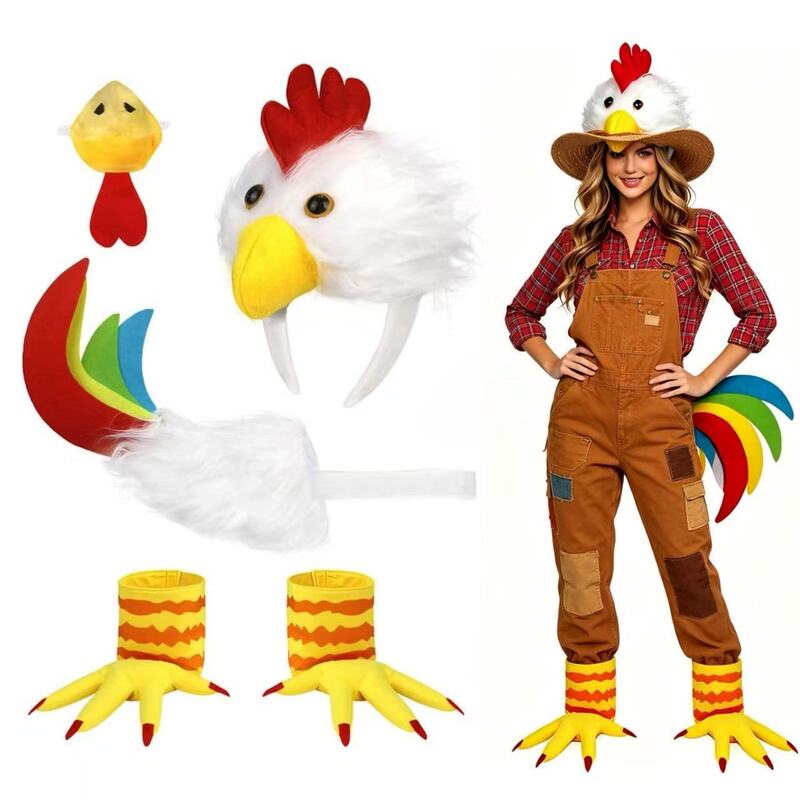 2026 New White Plush Rooster Headgear Chicken Head Funny Animal Costume Halloween Party Costume Props 2026 New White Plush Rooster Headgear Chicken Head Funny Animal Costume Halloween Party Costume Props