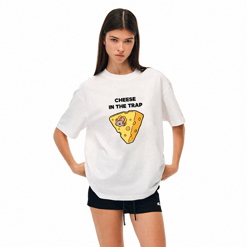 Mokacme Summer New Product Cheese Trap Fun Print Loose Cotton Short-Sleeved T-Shirt Unisex Couple T-Shirt