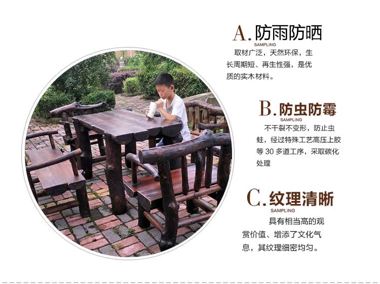 Sân ngoài trời ban công sân vườn giải trí bàn ghế gỗ carbonized gỗ bảo quản bàn trà và ghế retro bàn ghế B & B đồ nội thất bàn trà ngoài trời