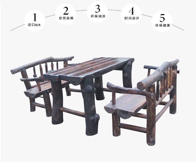 Sân ngoài trời ban công sân vườn giải trí bàn ghế gỗ carbonized gỗ bảo quản bàn trà và ghế retro bàn ghế B & B đồ nội thất bàn trà ngoài trời