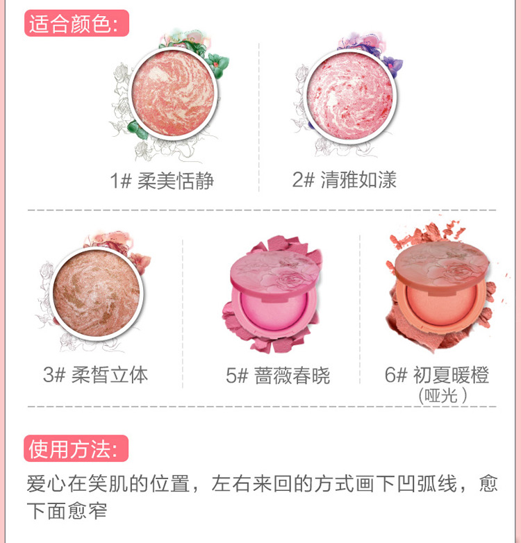 Mary 黛 New Art Color Powder Blush Rouge Powder Kem che khuyết điểm Giữ ẩm lâu trôi Tự nhiên Trang điểm chính hãng - Blush / Cochineal phấn má mac