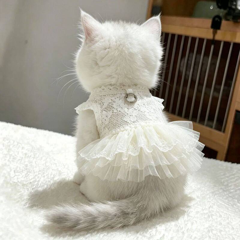 Cat Clothes Summer Hollow-Out Cool Dress Lace Tutu Skirt Pet Teddy Bear Pomeranian Princess Style Dress