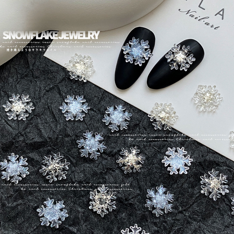 50 Pieces of Nail Art New Year's Christmas Snowflake Ornaments Fine Glitter Sequins White Gradient 3D Resin Diamond Nail Decorations