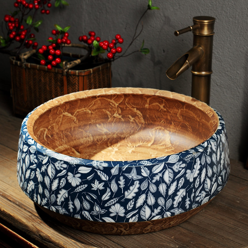 Ceramic Table Basin Washbasin Art Terrace Basin Round Retro Terrace Basin Wash Basin Makeup room Wash Basin Face Basin