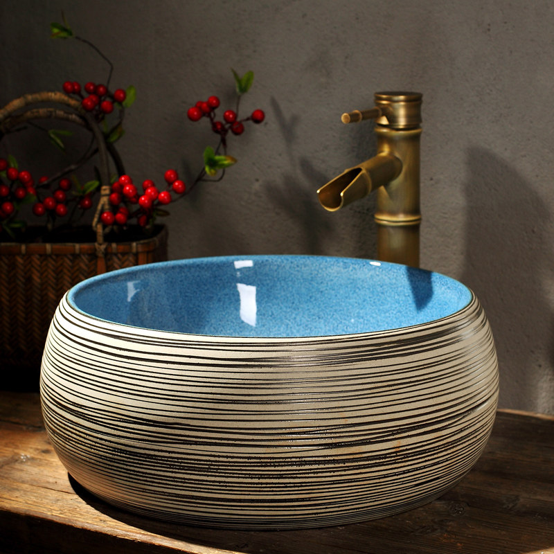 Ceramic Art Basin Make-up Room Terrace Basin Round Imitation Antique Washbasin Washbasin Home Table Basin Face Basin Waist Drum Basin